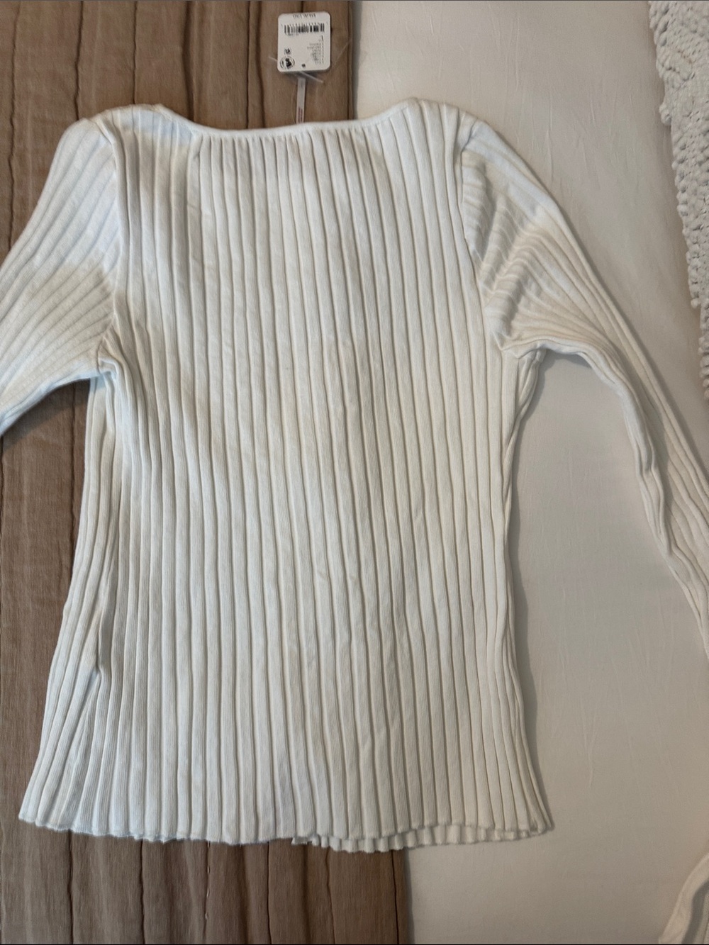 Free People Ribbed Button-Front Long Sleeve Top - White - Picture 3 of 3